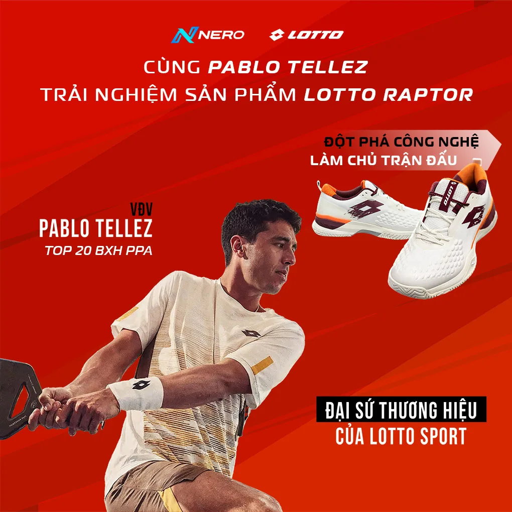 Siêu phẩm Lotto Raptor chào sân Việt Nam: Màn kết hợp bùng nổ giữa Lotto Sport và tay vợt hàng đầu thế giới Pablo Tellez